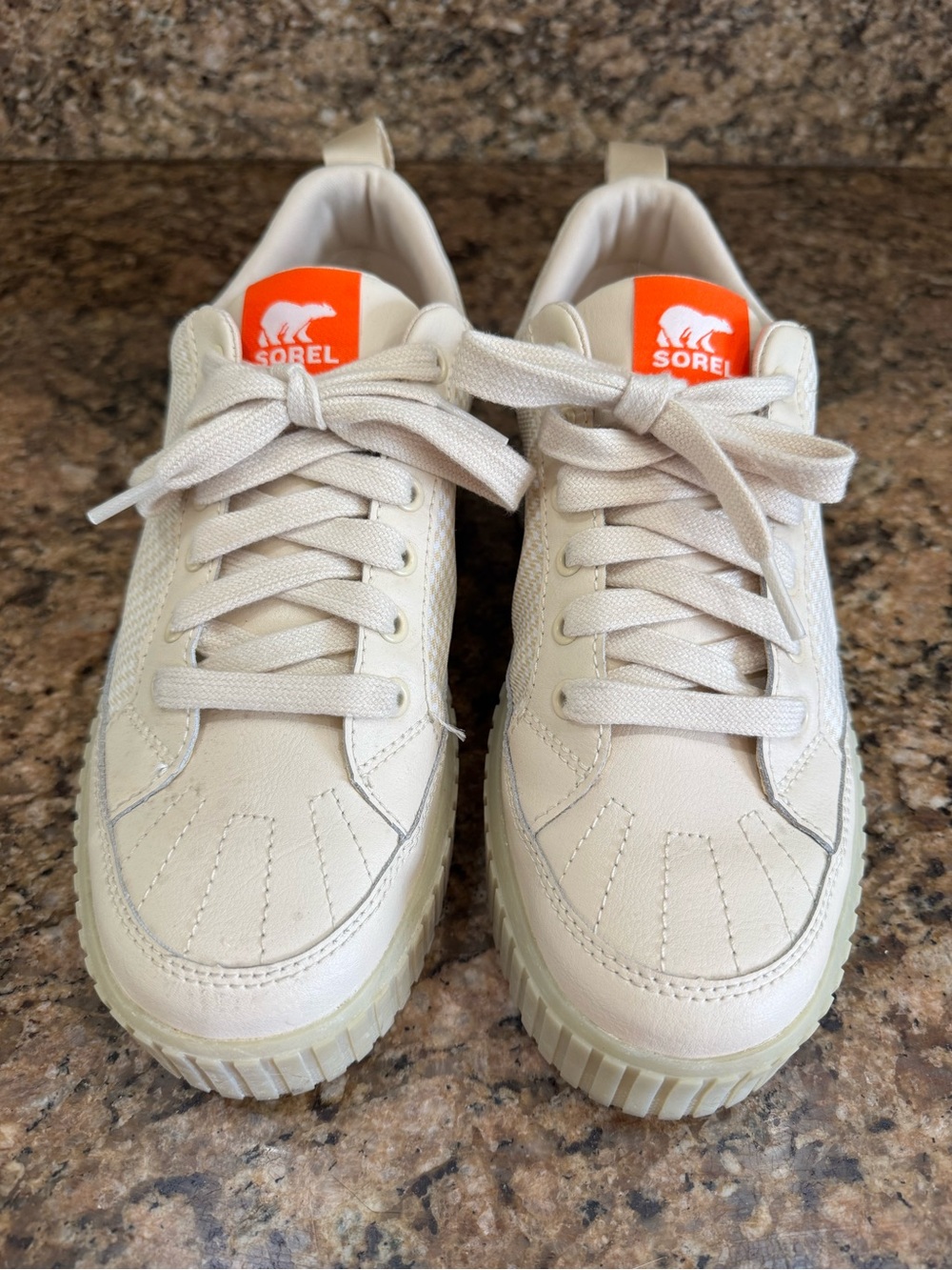 Sorel Off-White Sneakers with Orange Logo Patch